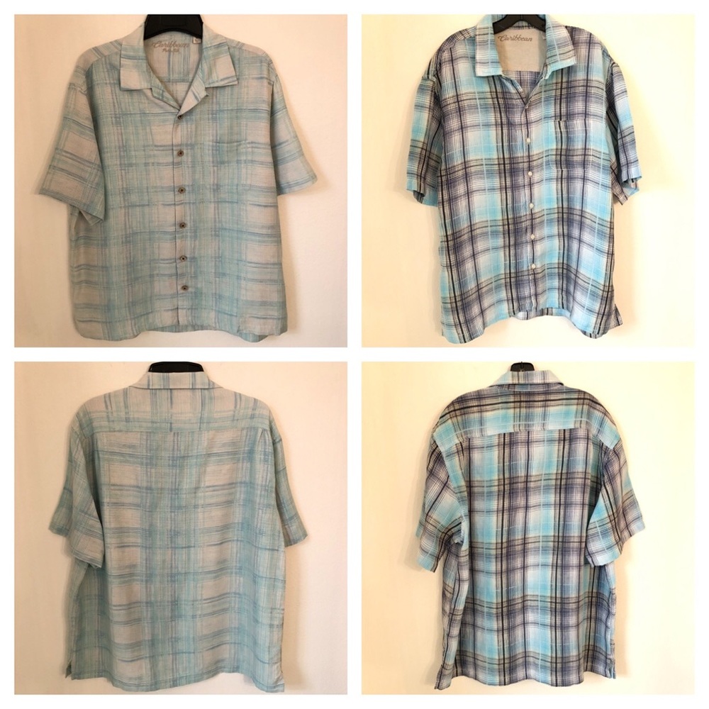 2 Caribbean Shirts 1 Silk - 1 Linen/Cotton XL checked